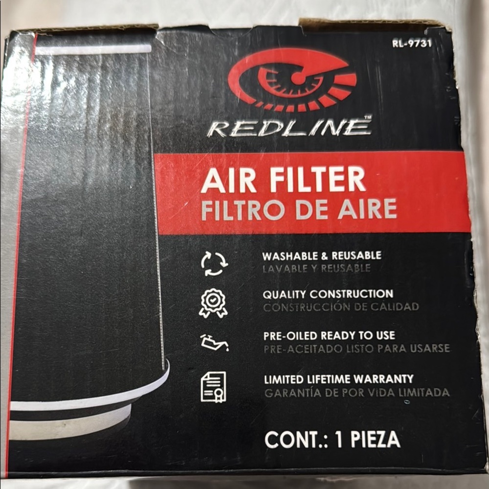 Redline Black and Red Air Filter with Distinctive Design